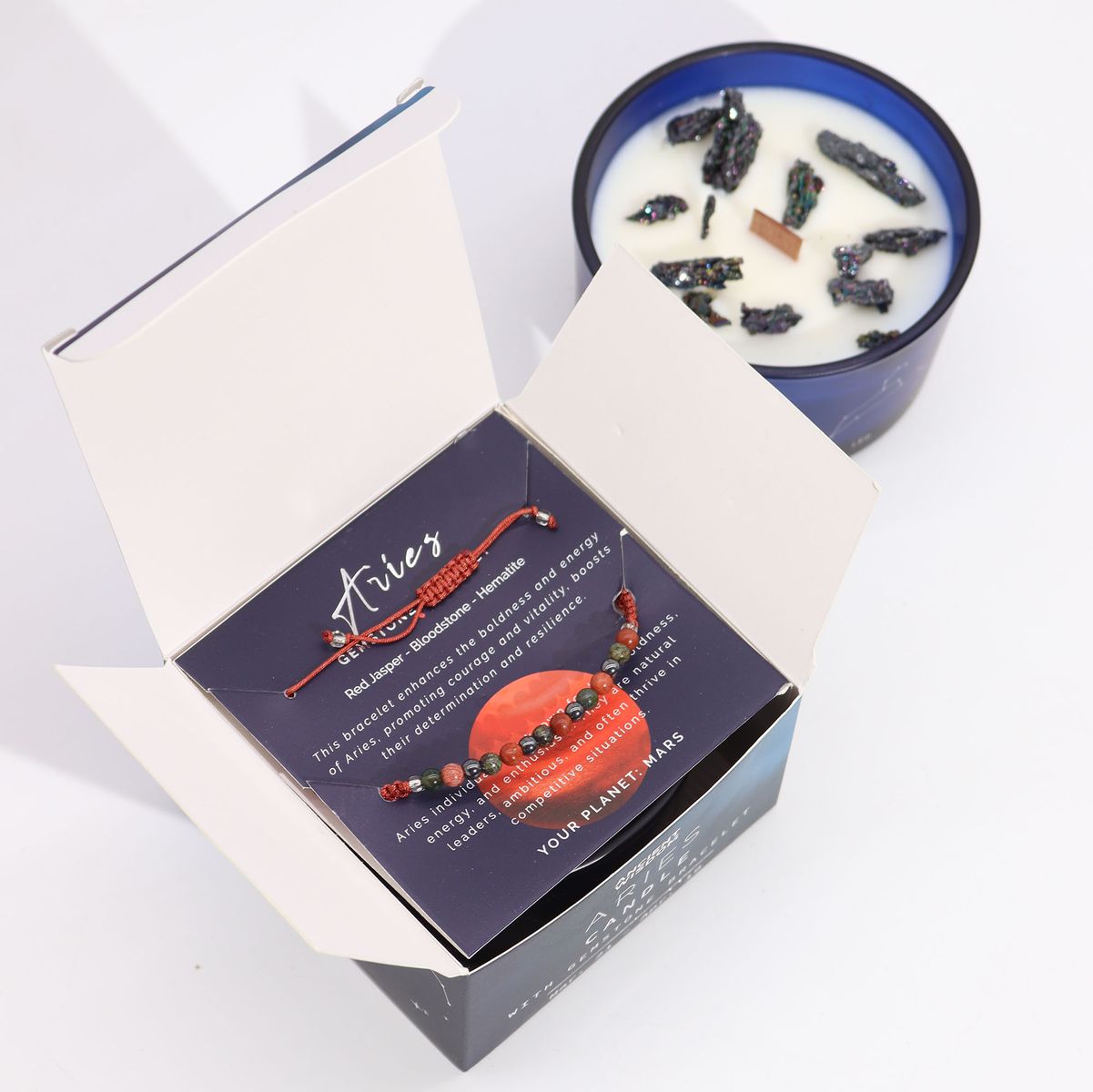 Zodiac Crystal Candle with Gemstone Bracelet – Aries