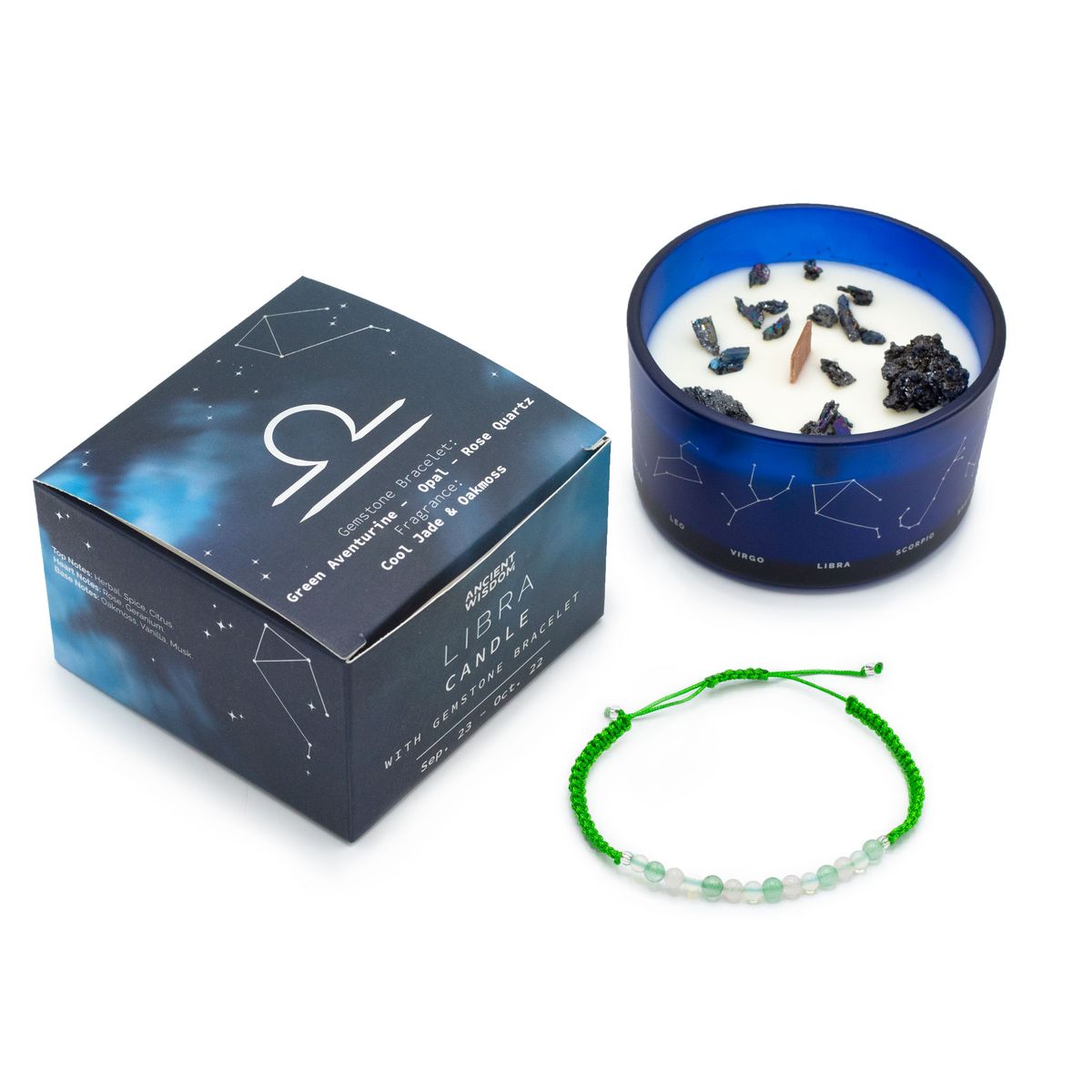Zodiac Crystal Candle with Gemstone Bracelet – Libra