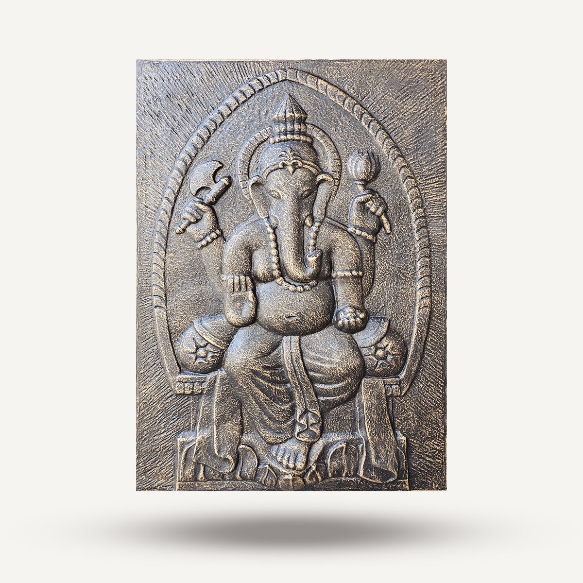 Ganpati Antique Gold Relief in Iron Frame – Large, 0.7 x 1m