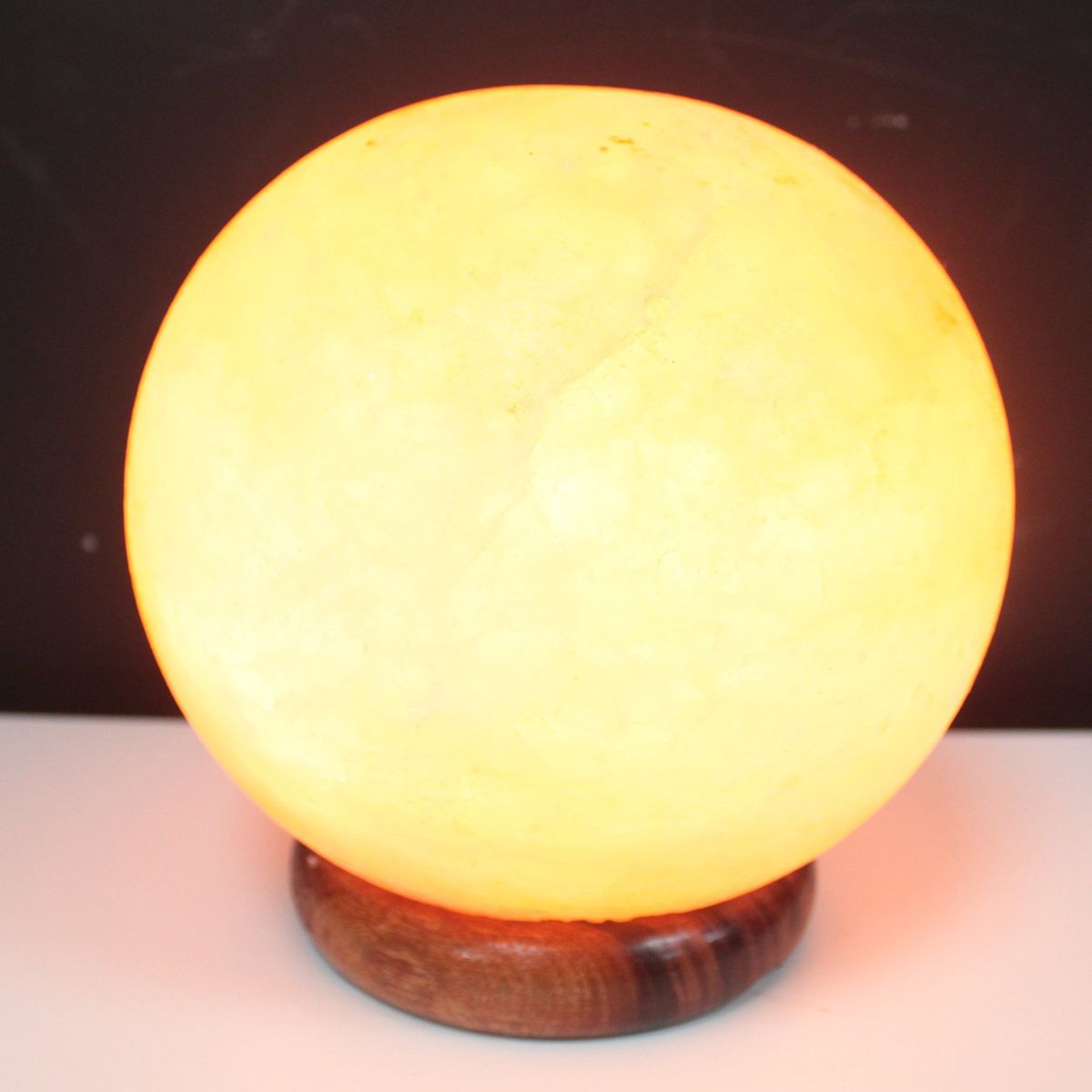 Ball Salt Lamp on Big Wooden Base