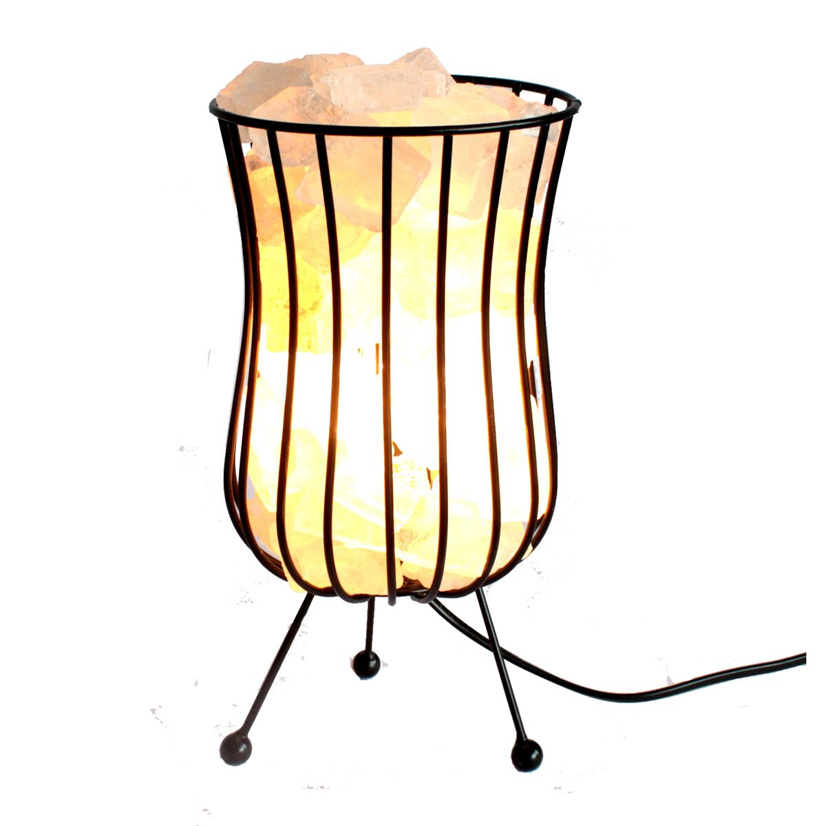 Tall Himalayan Salt Rock Brazier – White Salt Chunks, Cable & Bulb