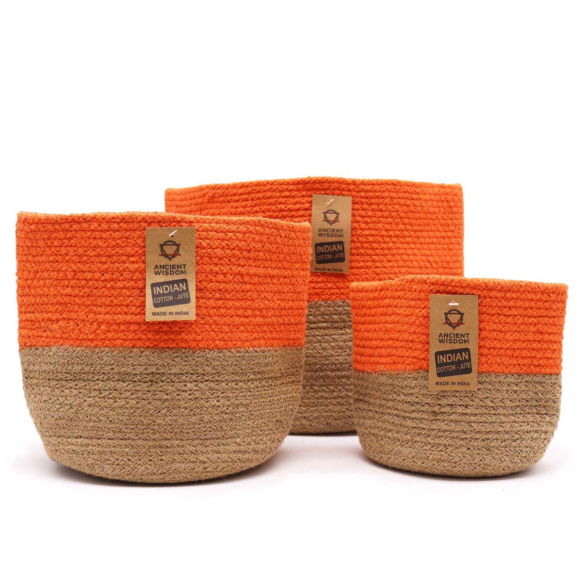 Cotton Rope Storage Baskets – Orange, Set of 3