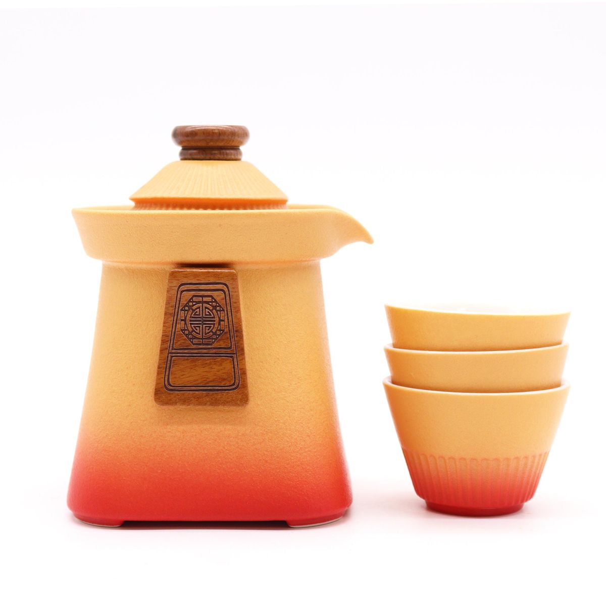 Temple Teapot Set with Three Cups – Orange Earth