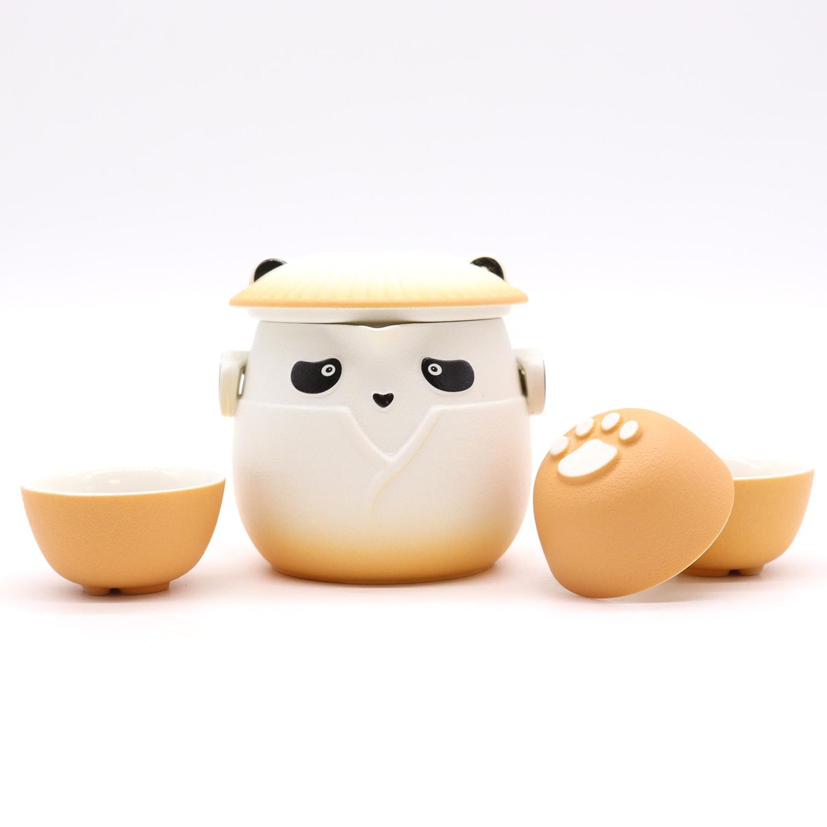 Panda Teapot Set with Three Cups – Orange
