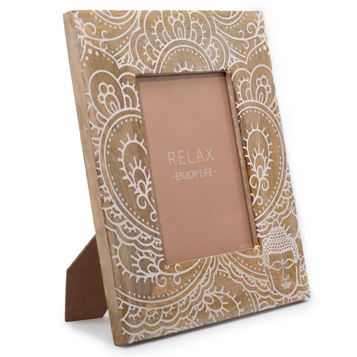 Mango Wood Picture Frame – Buddha, White, Large 13 x 18cm Photo