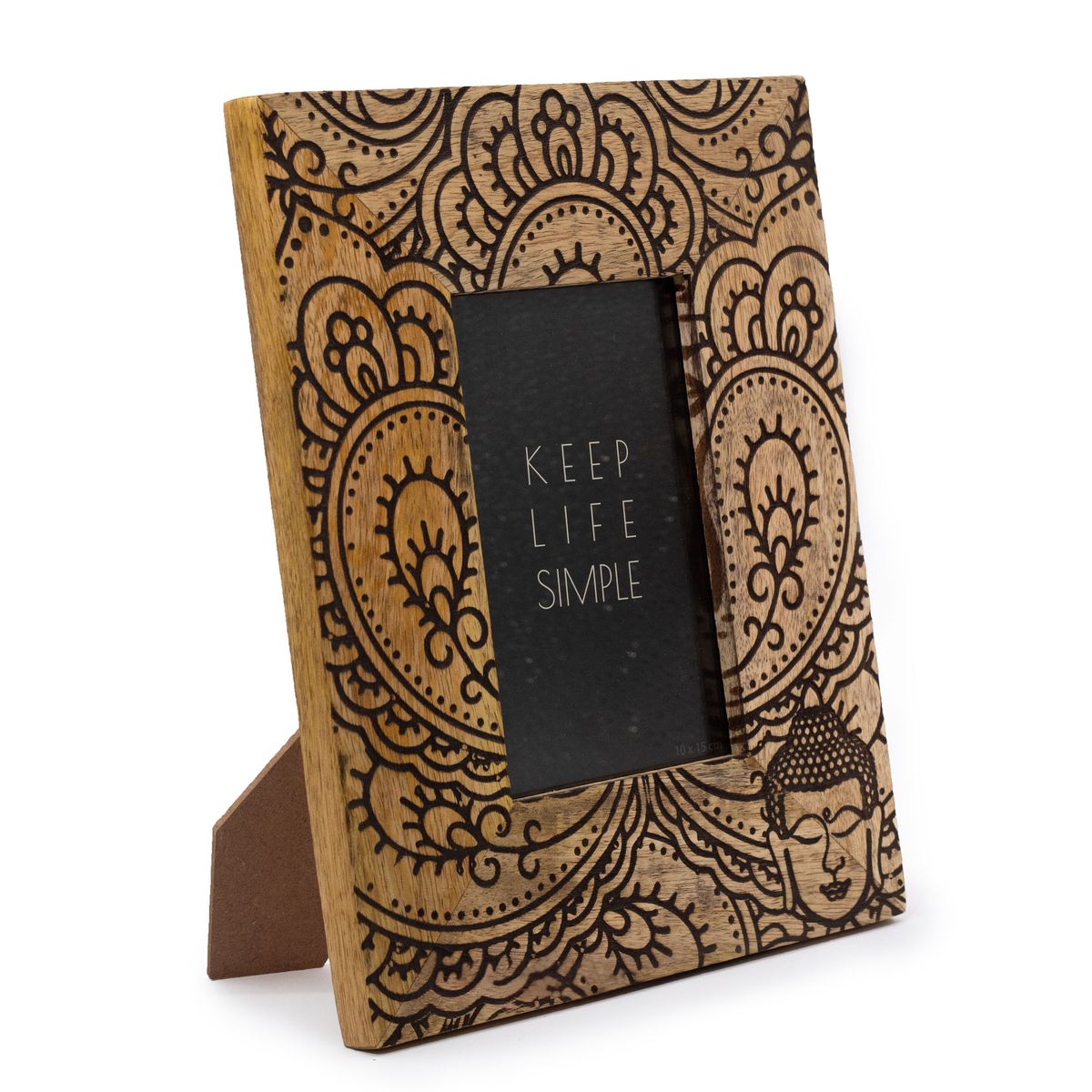 Mango Wood Picture Frame – Buddha, Black, Medium 10 x 15cm Photo