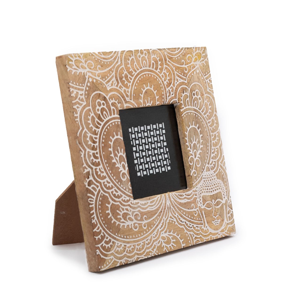 Small Mango Wood Photo Frame – Buddha, White, for 10x10cm Photo