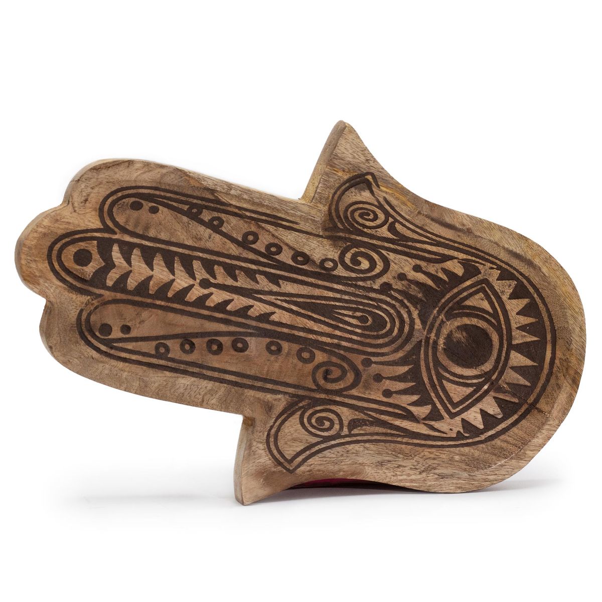 Mango Wood Tray – Black Engraved Hamsa, 30 x 20.5cm