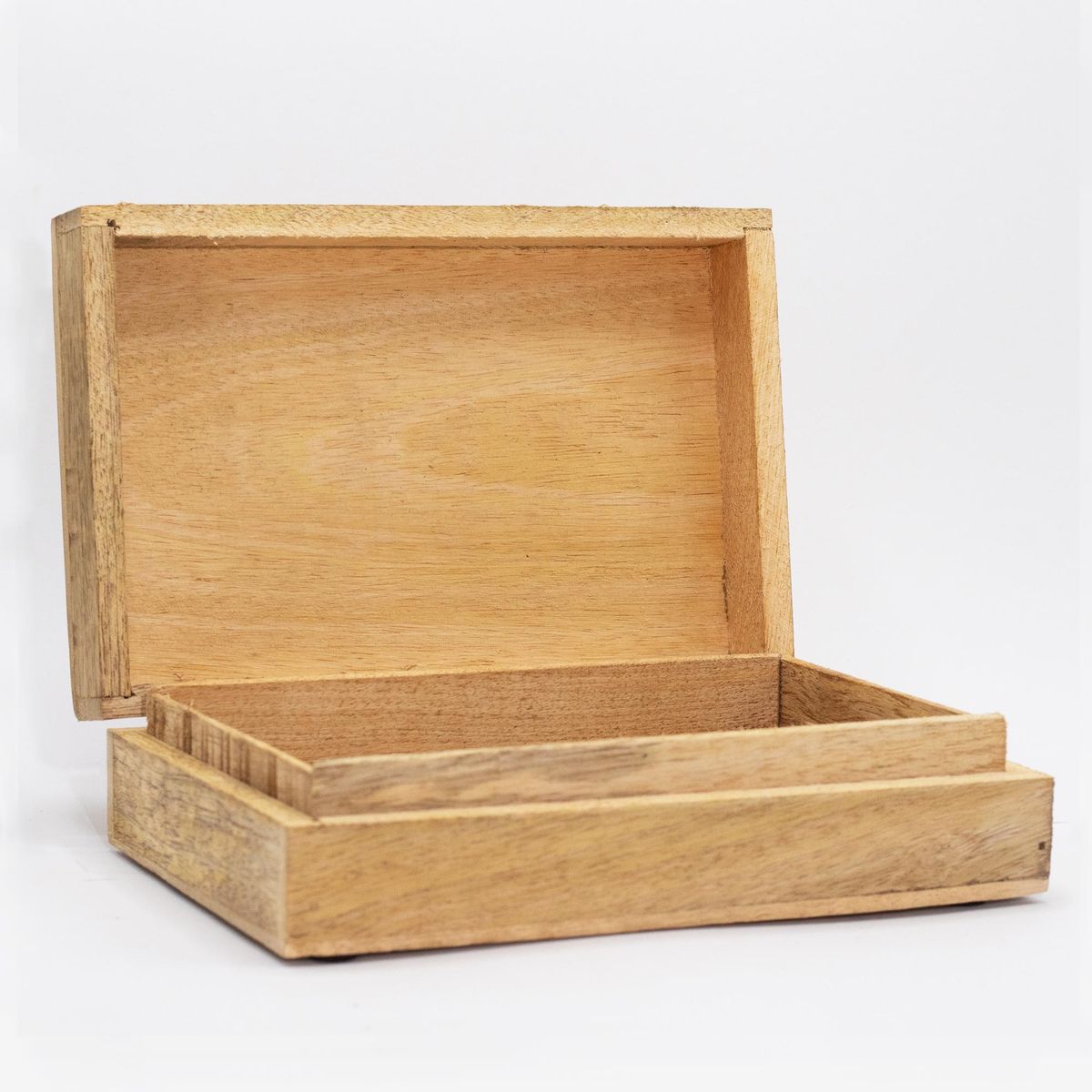 Mango Wood Rectangle Box – Black Engraved Buddha Face, 21.5cm