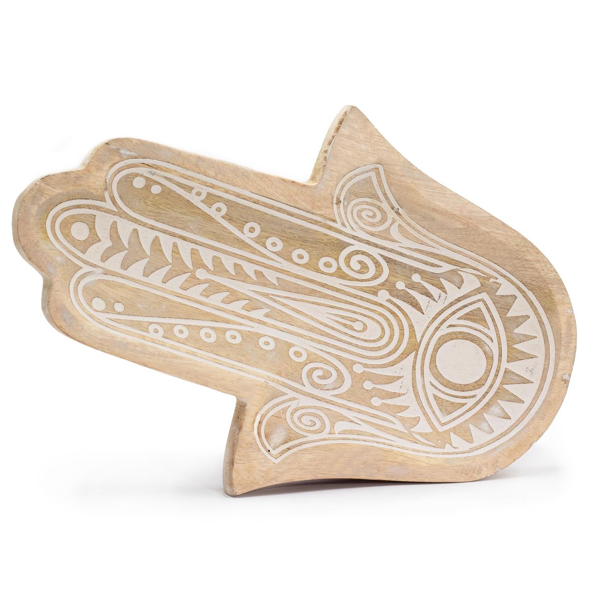 Mango Wood Tray – Whitewash Hamsa, 30 x 20.5cm