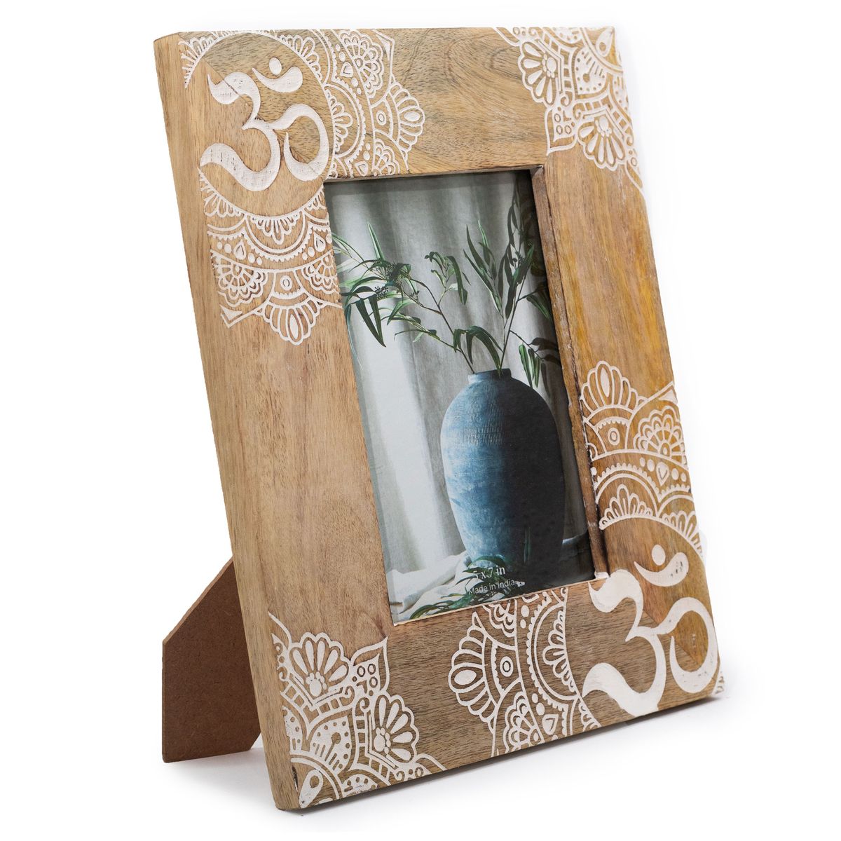 Mango Wood Picture Frame – Mandala, White, Large 13 x 18cm Photo