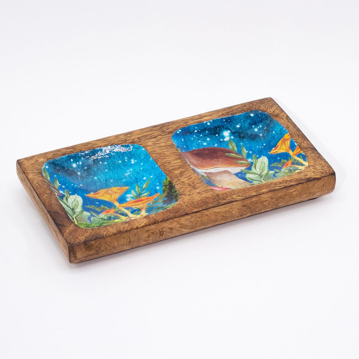 Mushroom Design Double Trinket Tray – Teal, 20x10cm