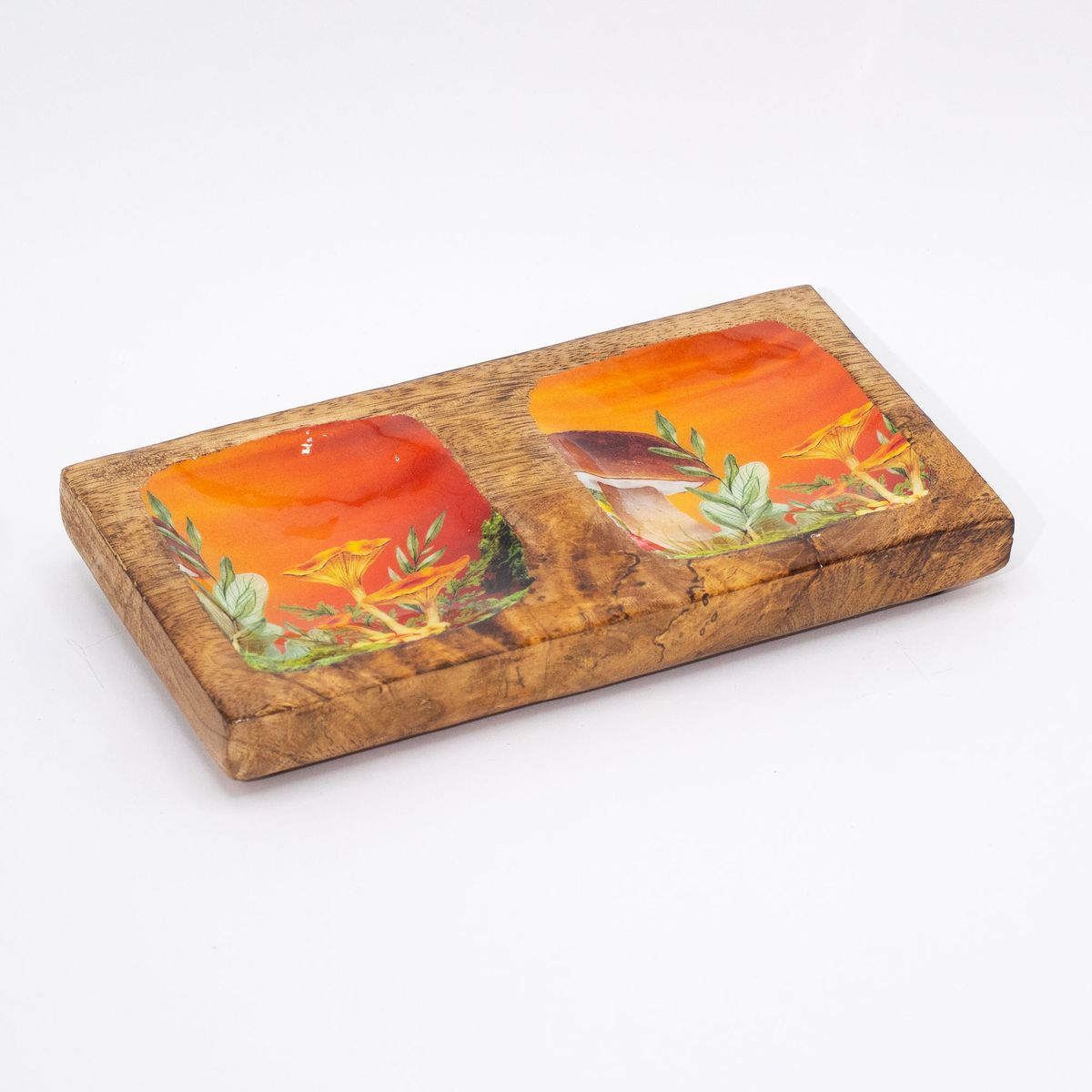 Mushroom Design Double Trinket Tray – Maroon, 20x10cm