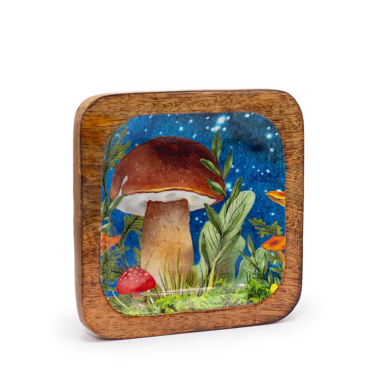 Mushroom Design Square Trinket Tray – Teal, 15x15cm