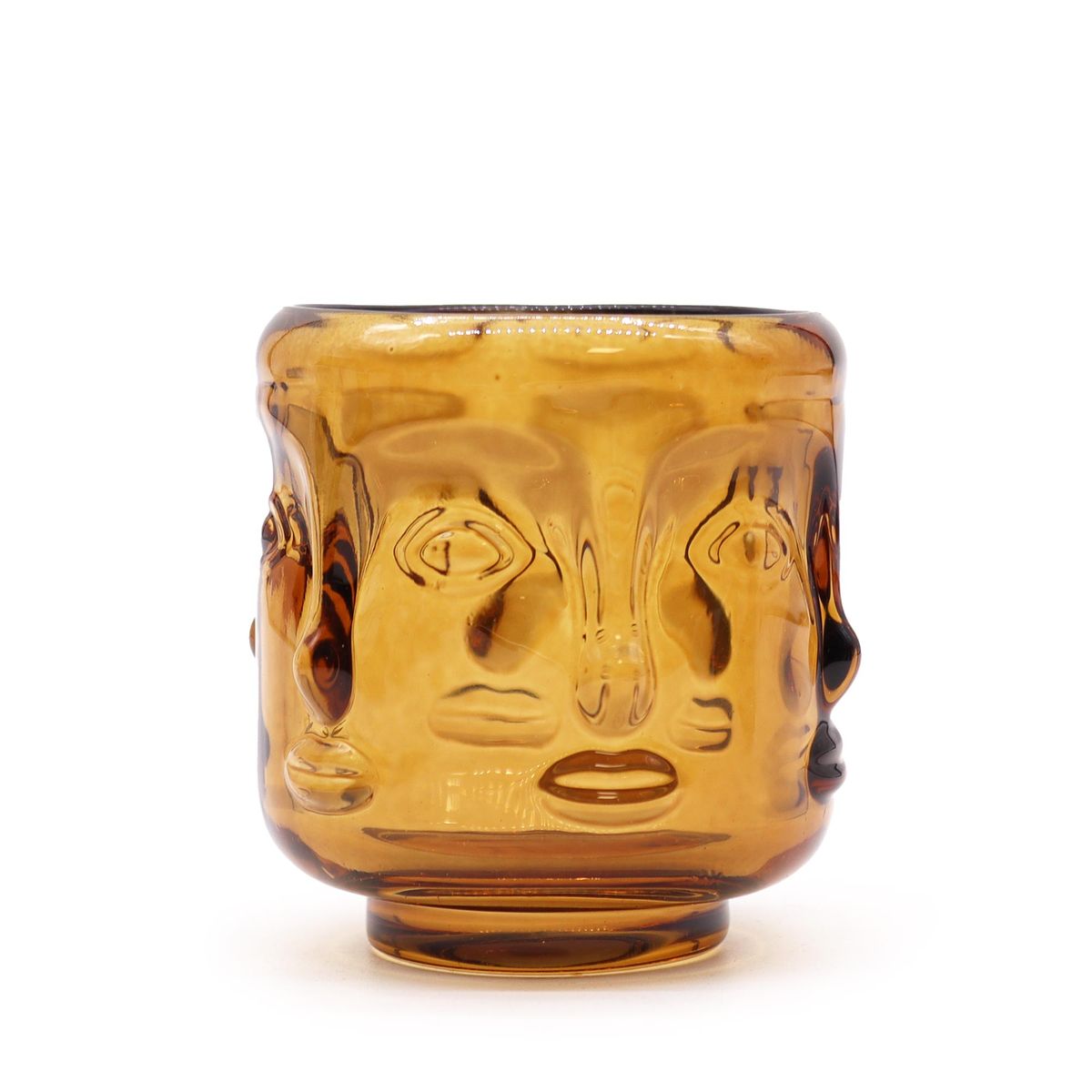 Buddha Faces Candle Jar – Antique Amber