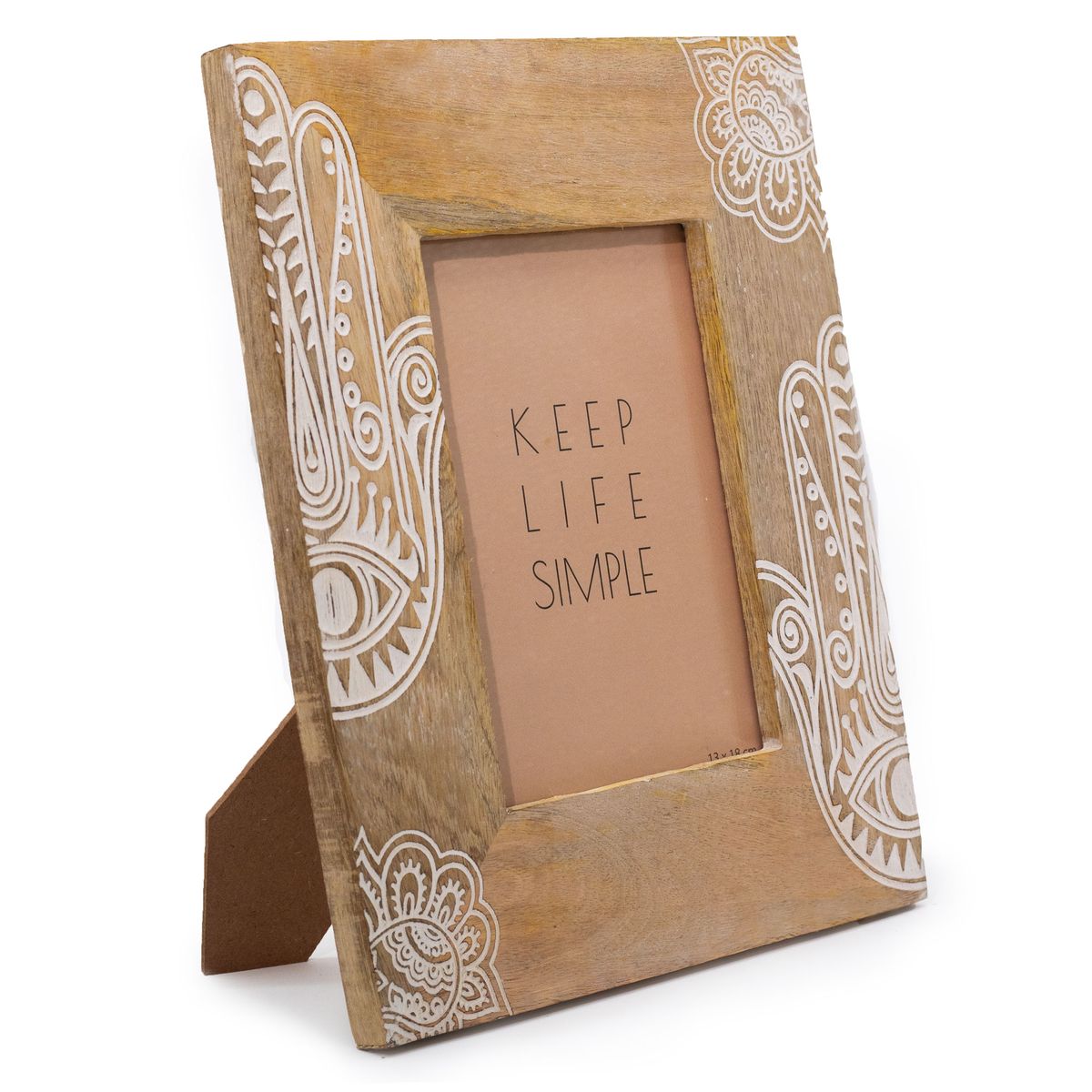 Mango Wood Picture Frame – Hamsa, White, Large 13 x 18cm Photo