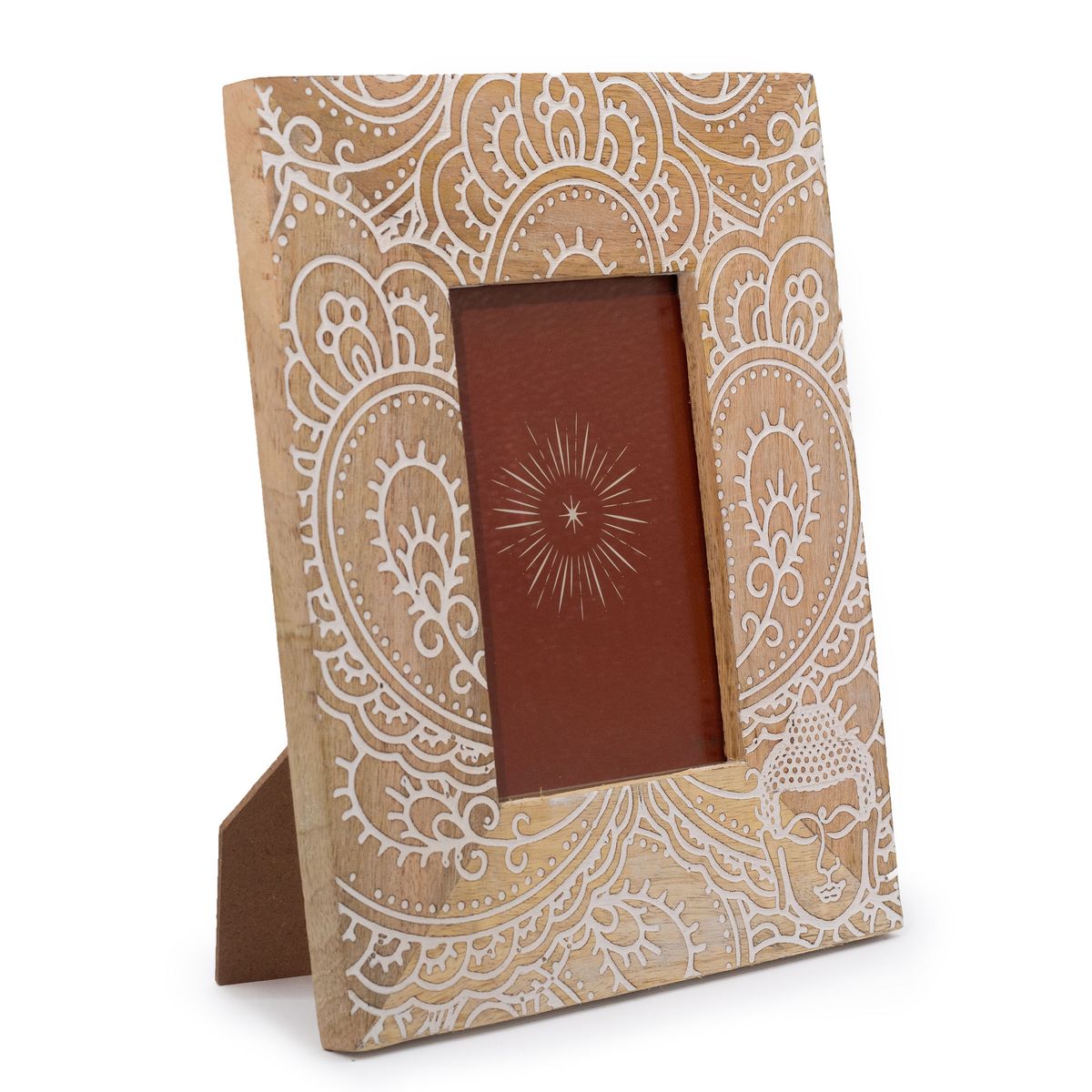 Mango Wood Picture Frame – Buddha, White, Medium 10 x 15cm Photo