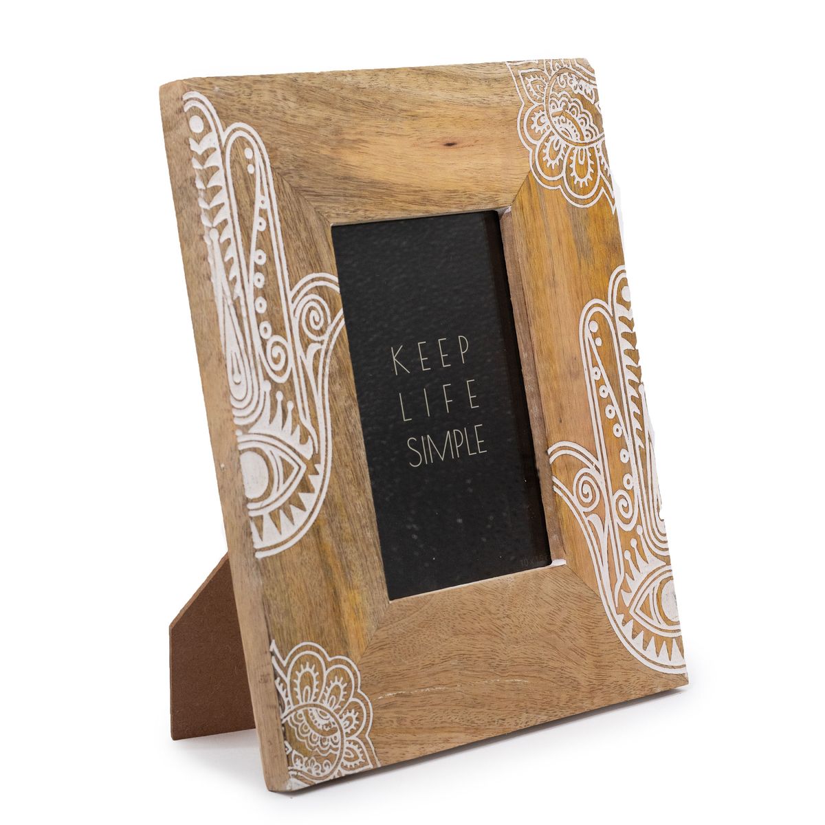 Mango Wood Picture Frame – Hamsa, White, Medium 10 x 15cm Photo