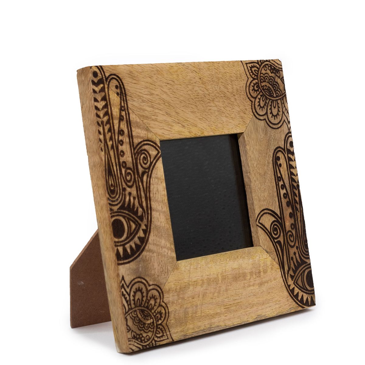 Small Mango Wood Photo Frame – Hamsa, Black, for 10x10cm Photo