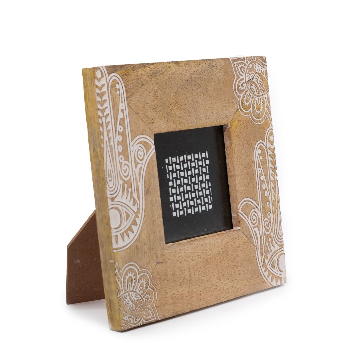 Small Mango Wood Photo Frame – Hamsa, White, for 10x10cm Photo