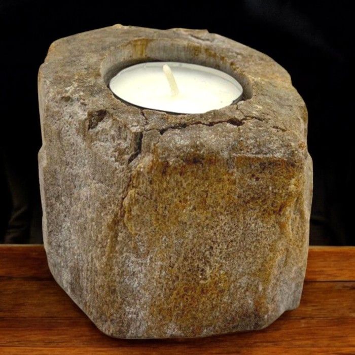 Petrified Wood Candle Holder – Single Low