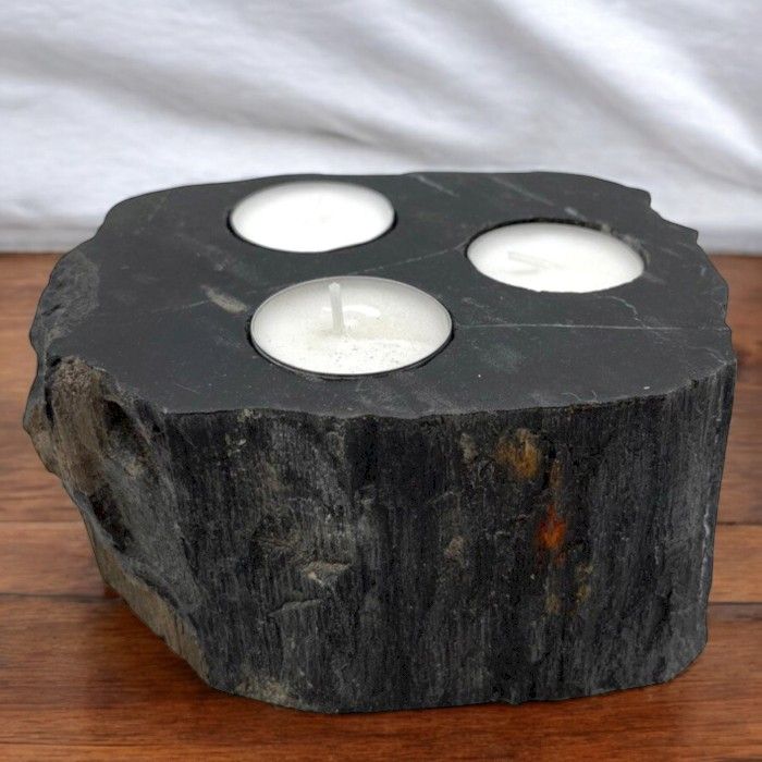 Petrified Wood Candle Holder – Triple