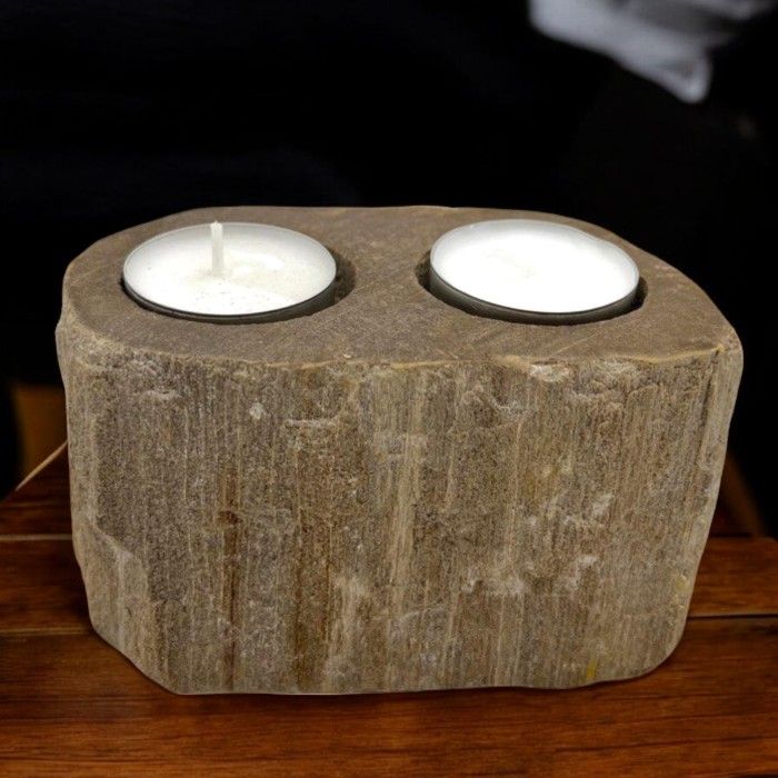 Petrified Wood Candle Holder – Double