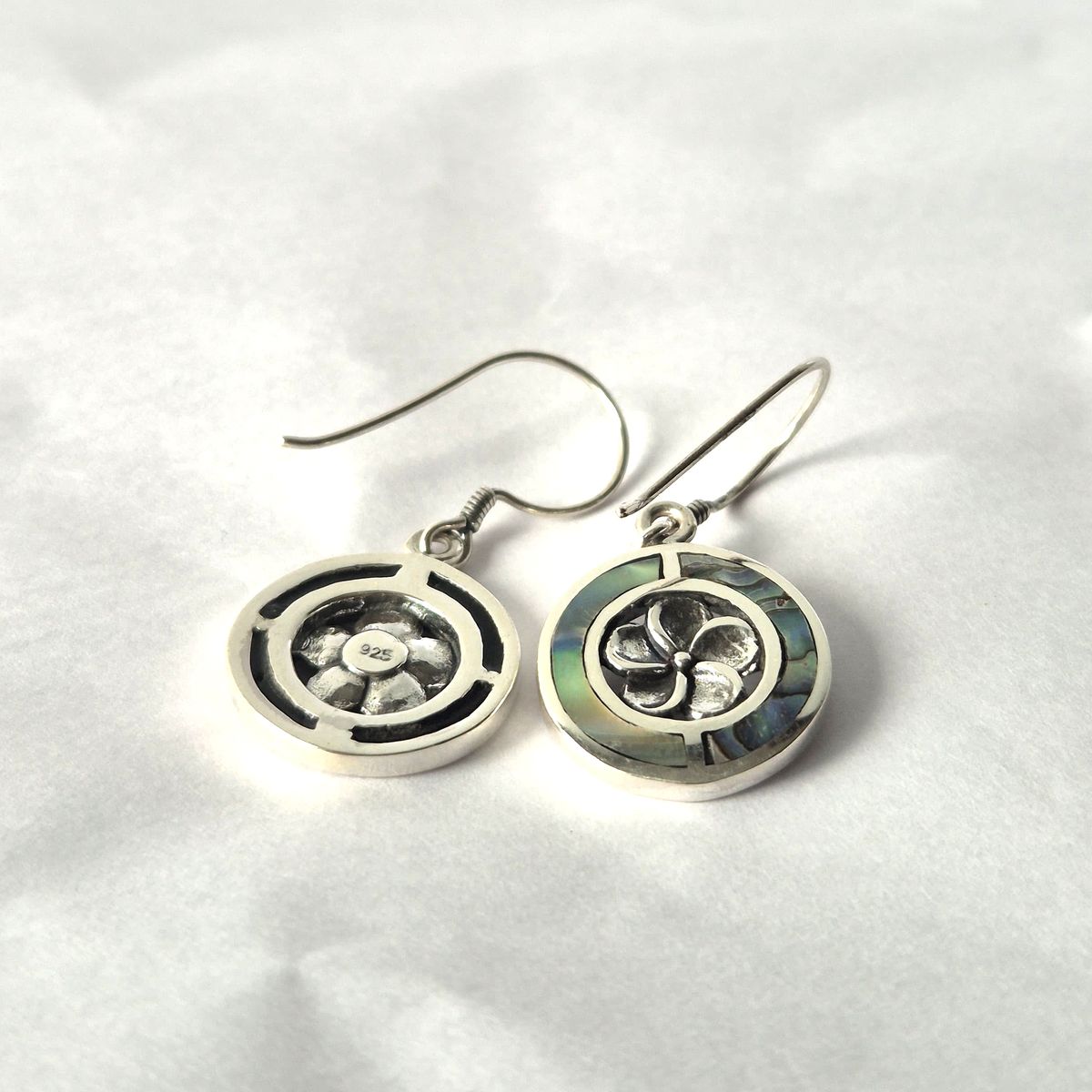 Shell & Silver Earrings – Frangipani, Abalone