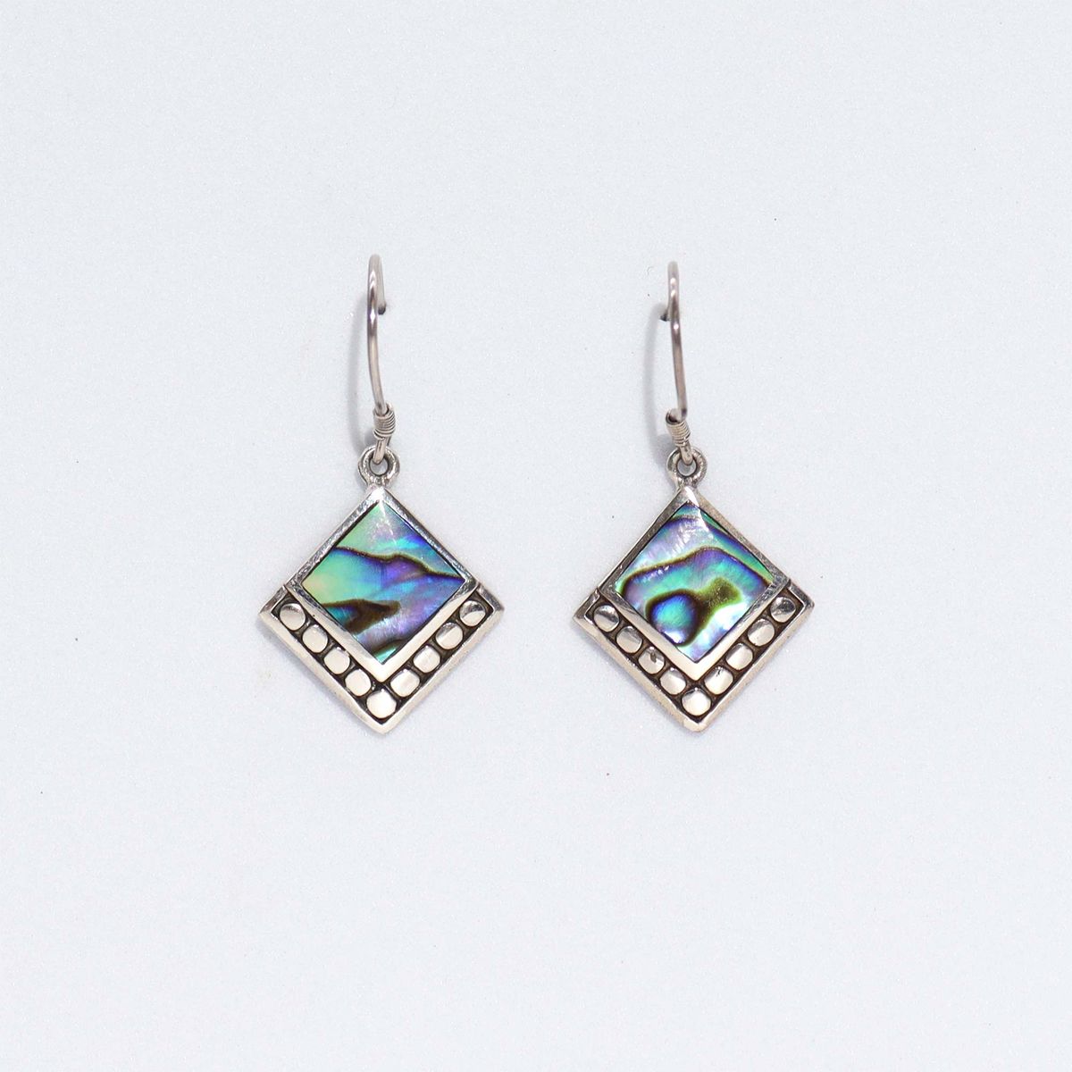 Shell & Silver Earrings – Square Dots, Abalone