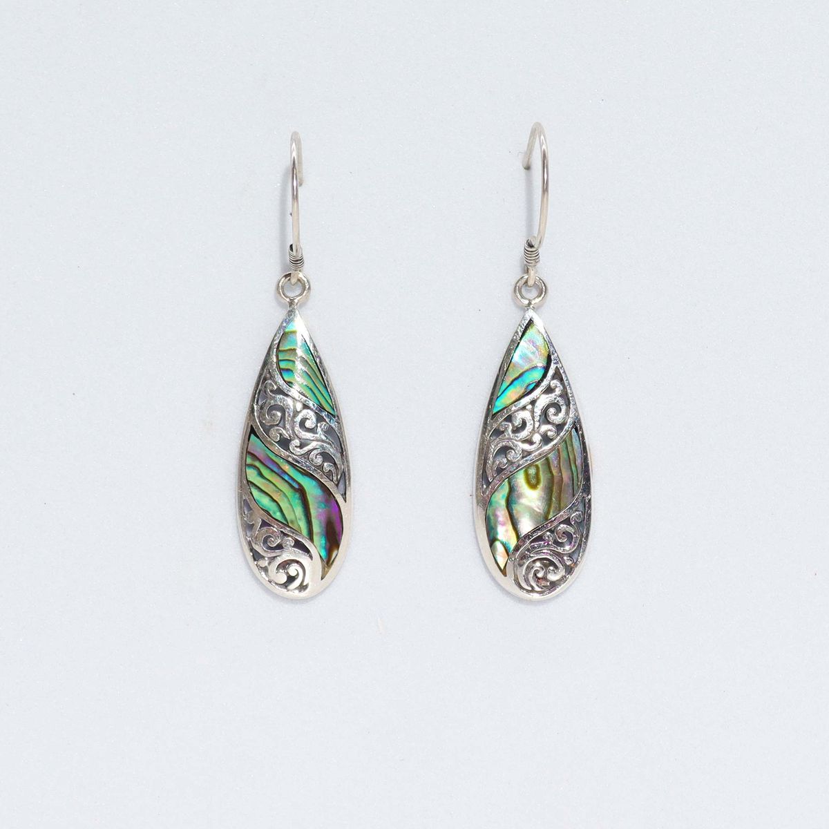 Shell & Silver Earrings – Long Teardrop, Abalone