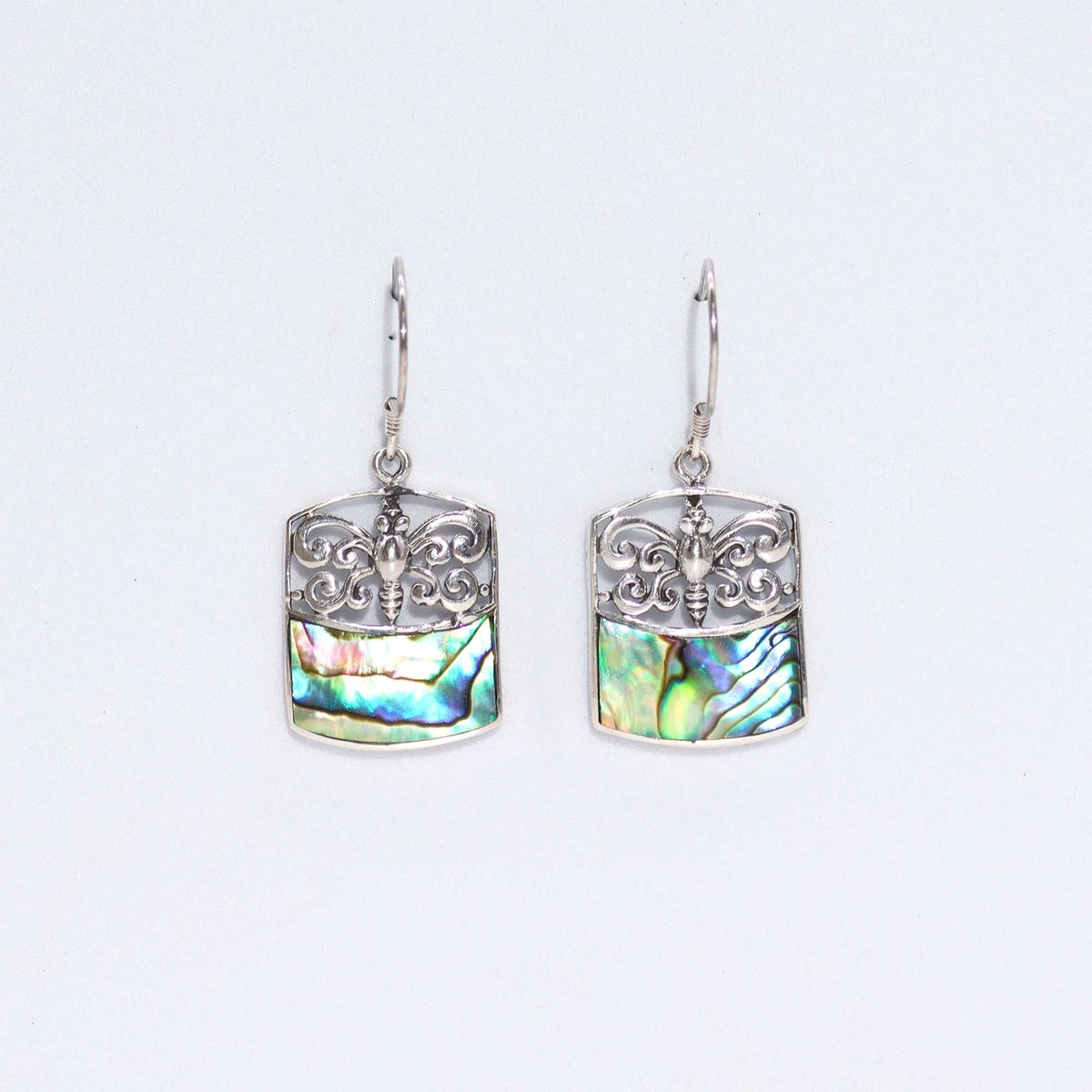 Shell & Silver Earrings – Dragonfly, Abalone