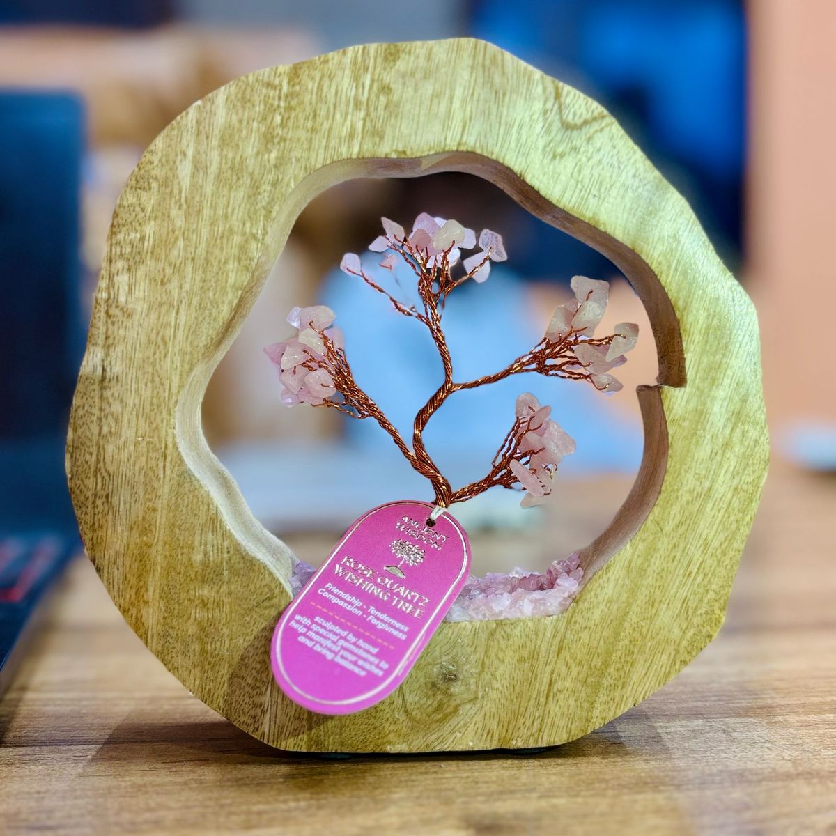 Gemstone Tree on Mango Wood Ring – Rose Quartz, 60 Chips