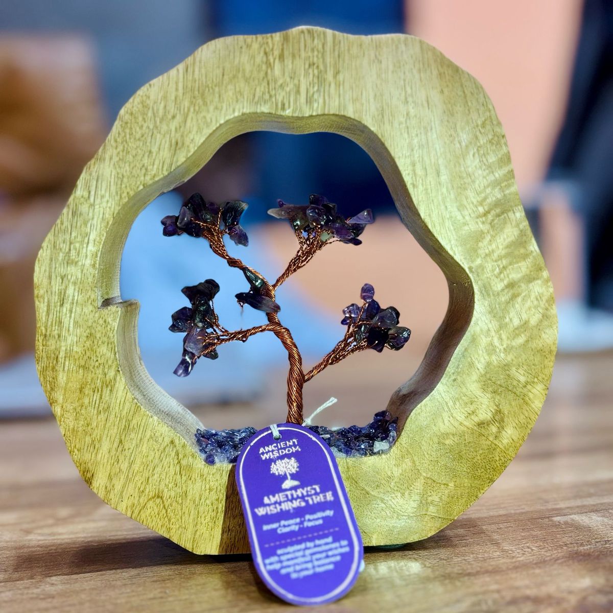 Gemstone Tree on Mango Wood Ring – Amethyst, 60 Chips