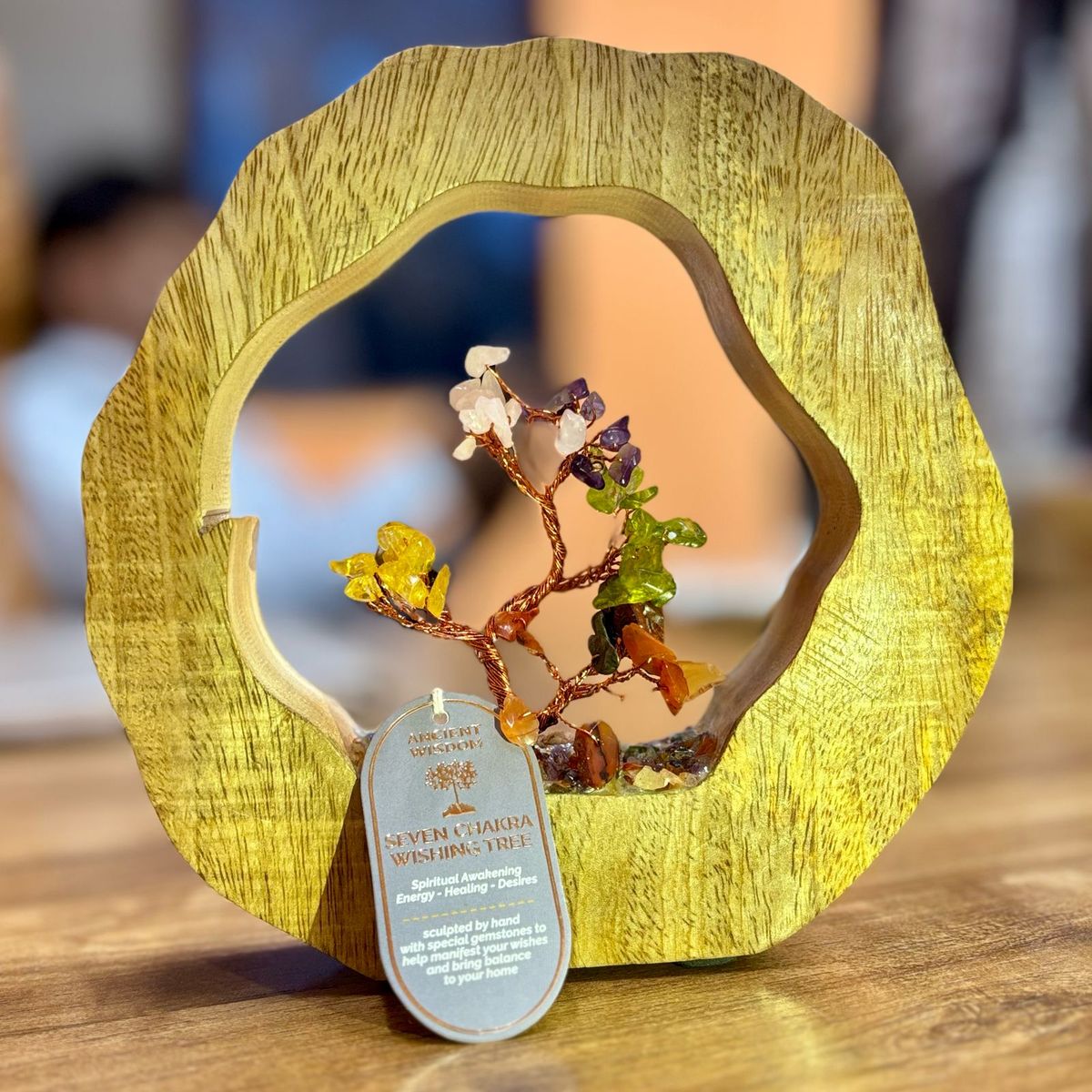 Gemstone Tree on Mango Wood Ring – Seven Chakra, 60 Chips