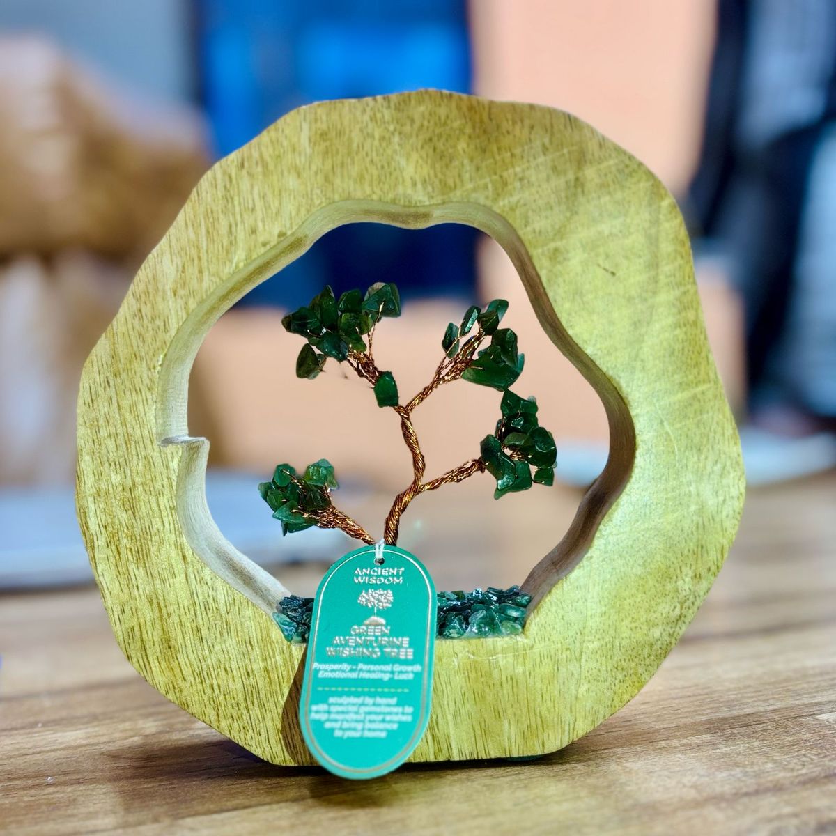 Gemstone Tree on Mango Wood Ring – Green Aventurine, 60 Chips
