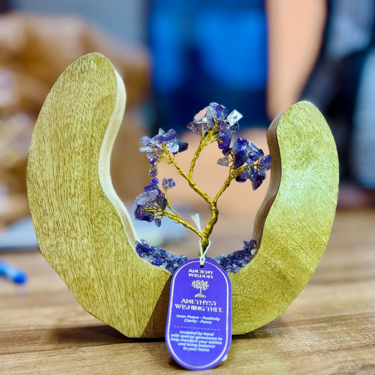 Gemstone Tree on Mango Wood Open Ring – Amethyst, 60 Chips