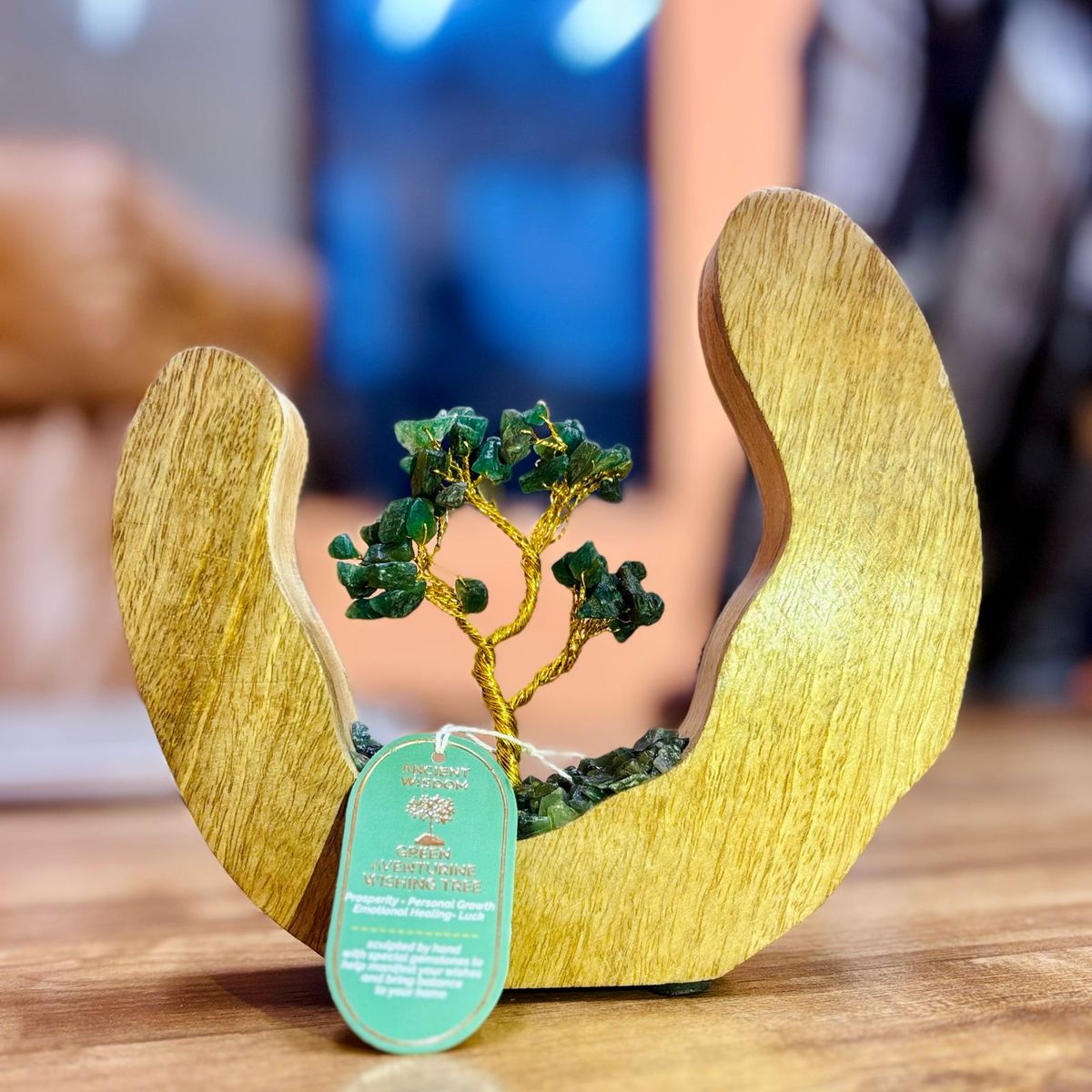 Gemstone Tree on Mango Wood Open Ring – Green Aventurine, 60 Chips