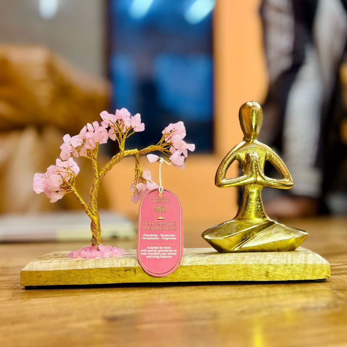 Gemstone Yoga Garden Tree – Namaste Pose, Rose Quartz