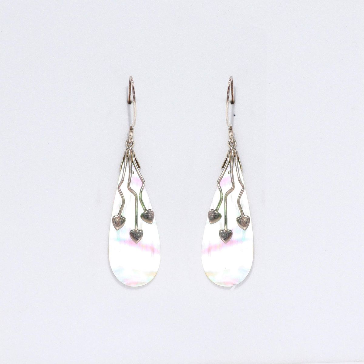 Shell & Silver Earrings – Three Hearts, Mother of Pearl