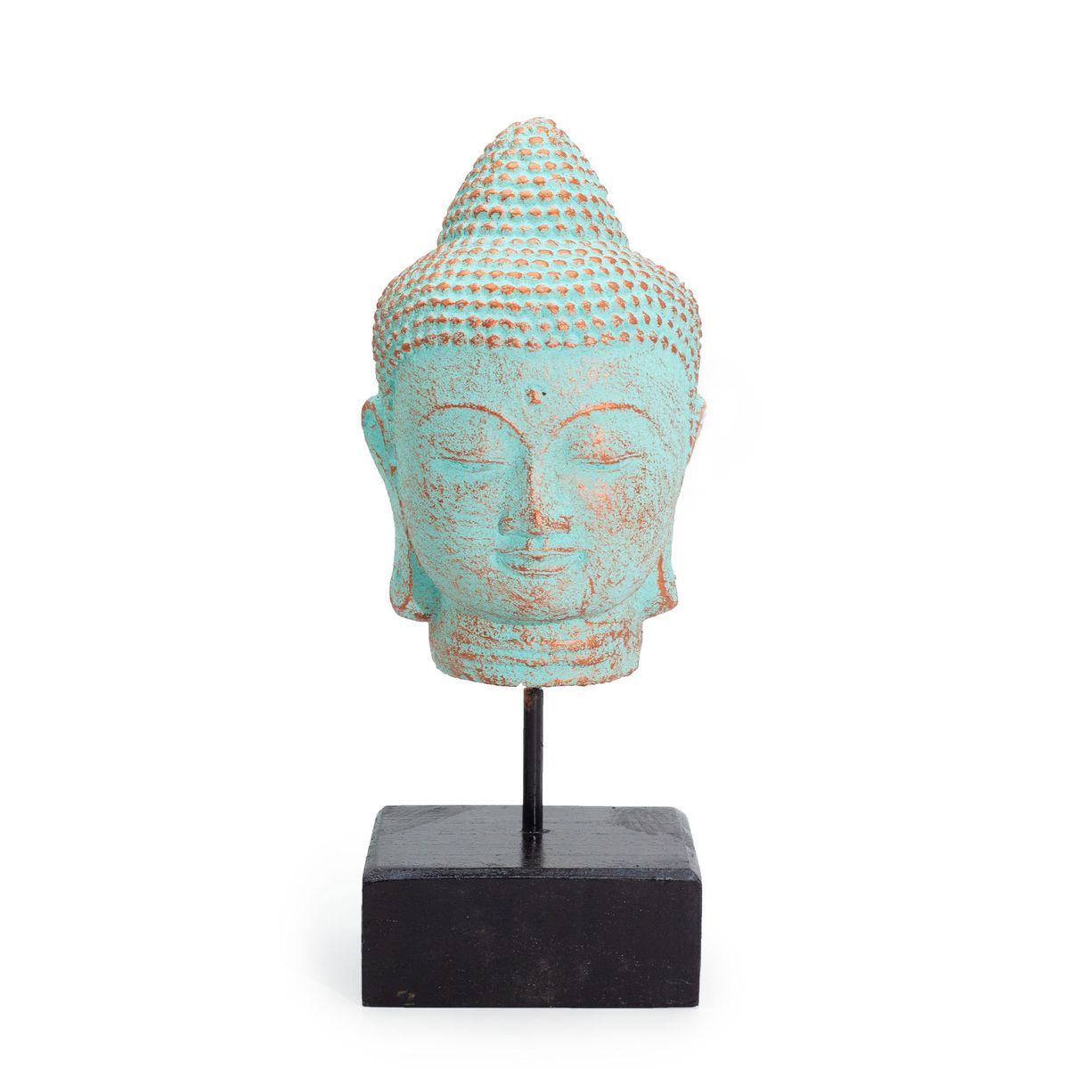 Stillness Buddha Head on Stand – Green Copper