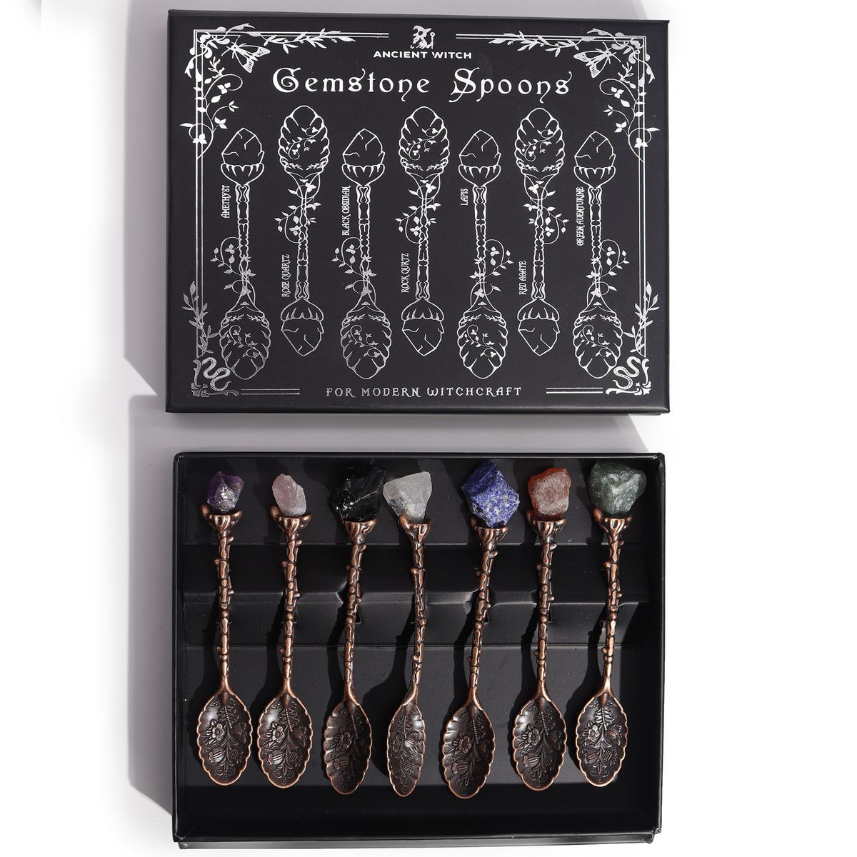 Bronze Gemstone Crystal Witch Spoons – Set of 7