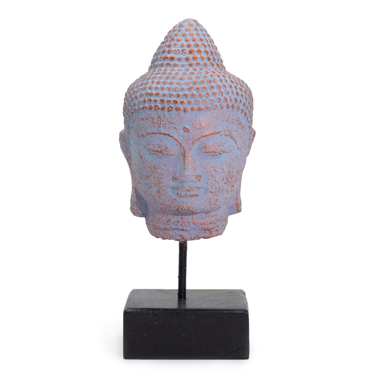 Stillness Buddha Head on Stand – Blue Copper