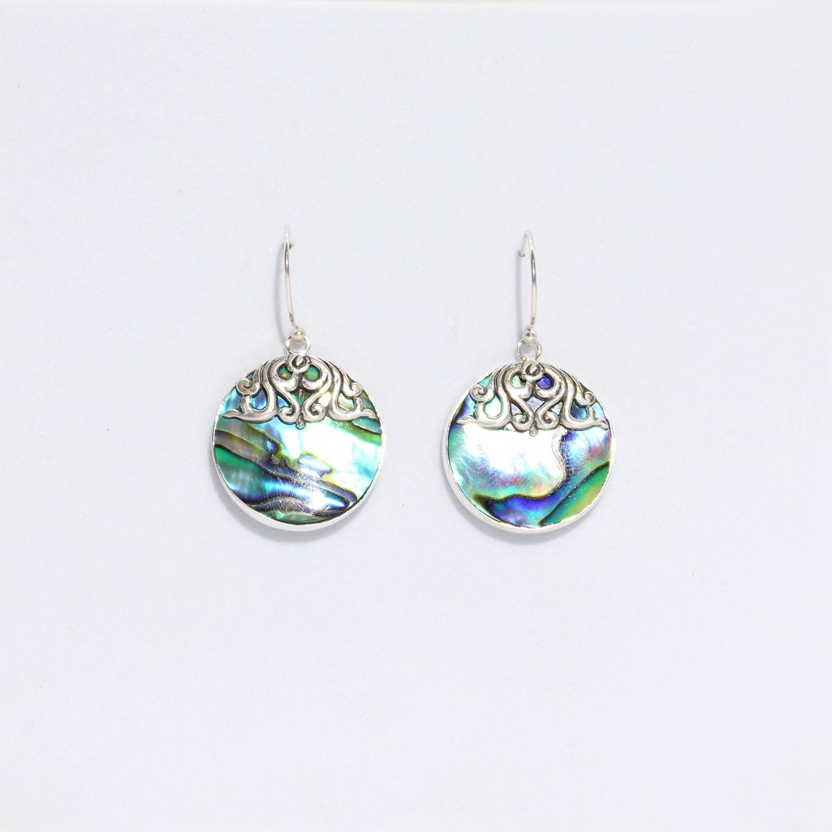 Shell & Silver Earrings – Classic Disc, Abalone