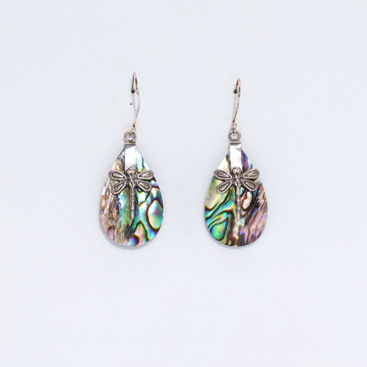 Shell & Silver Earrings – Dragonflies, Abalone