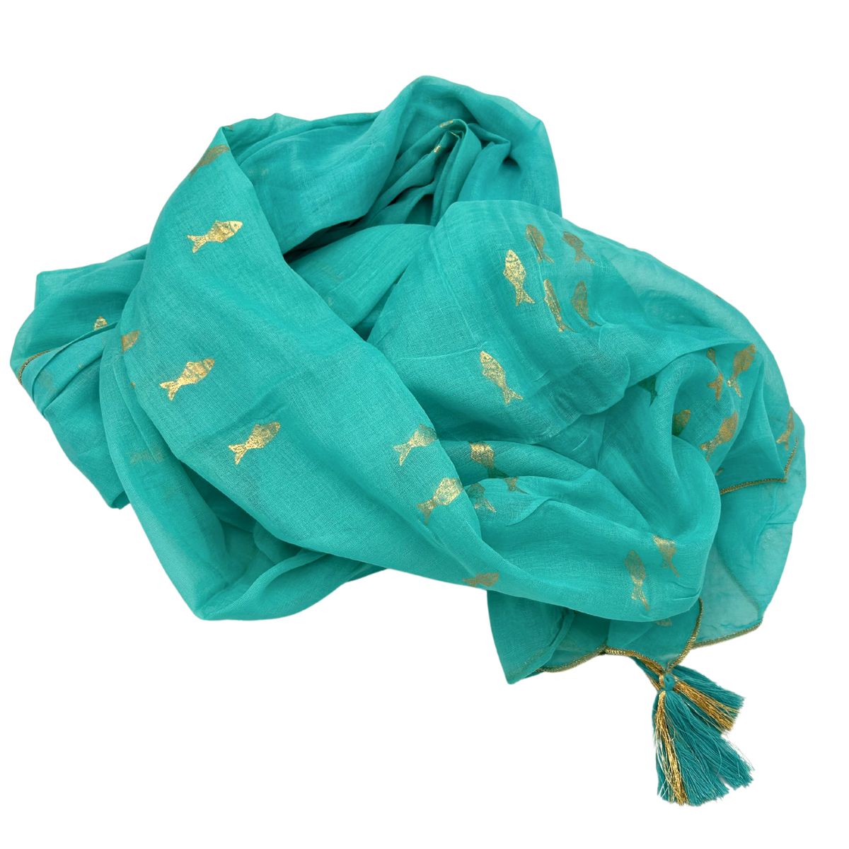 Nomad Sari Pareo Sarong – Turquoise & Gold Fish Print