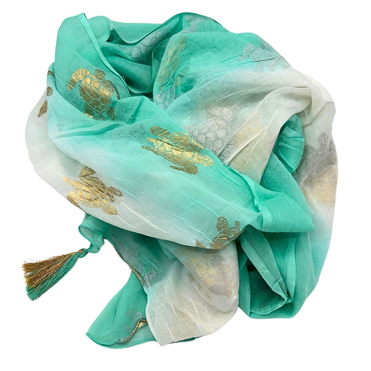 Nomad Sari Pareo Sarong – White & Turquoise with Gold Turtle Print
