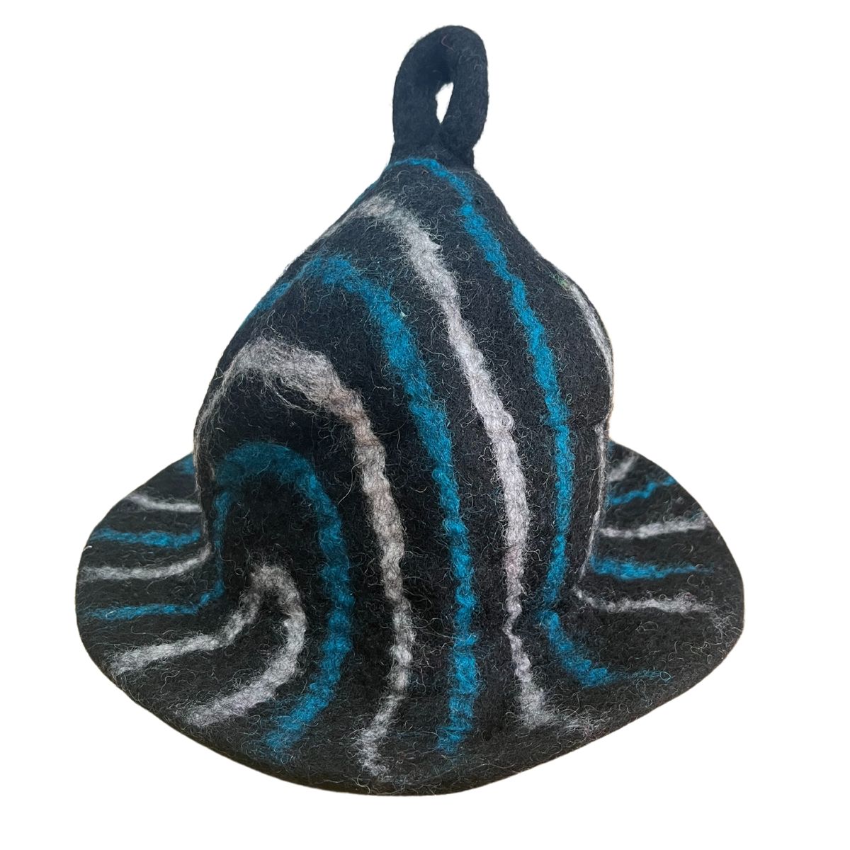 Felted Wool Sauna Hat – Black with Blue Streaks