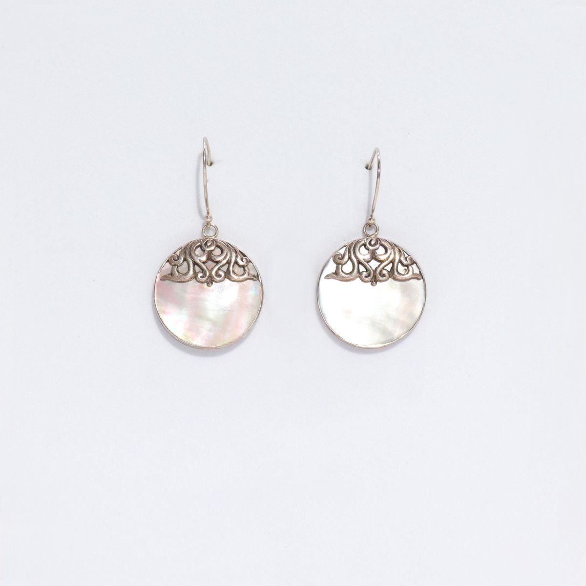 Shell & Silver Earrings – Classic Disc, Mother of Pearl