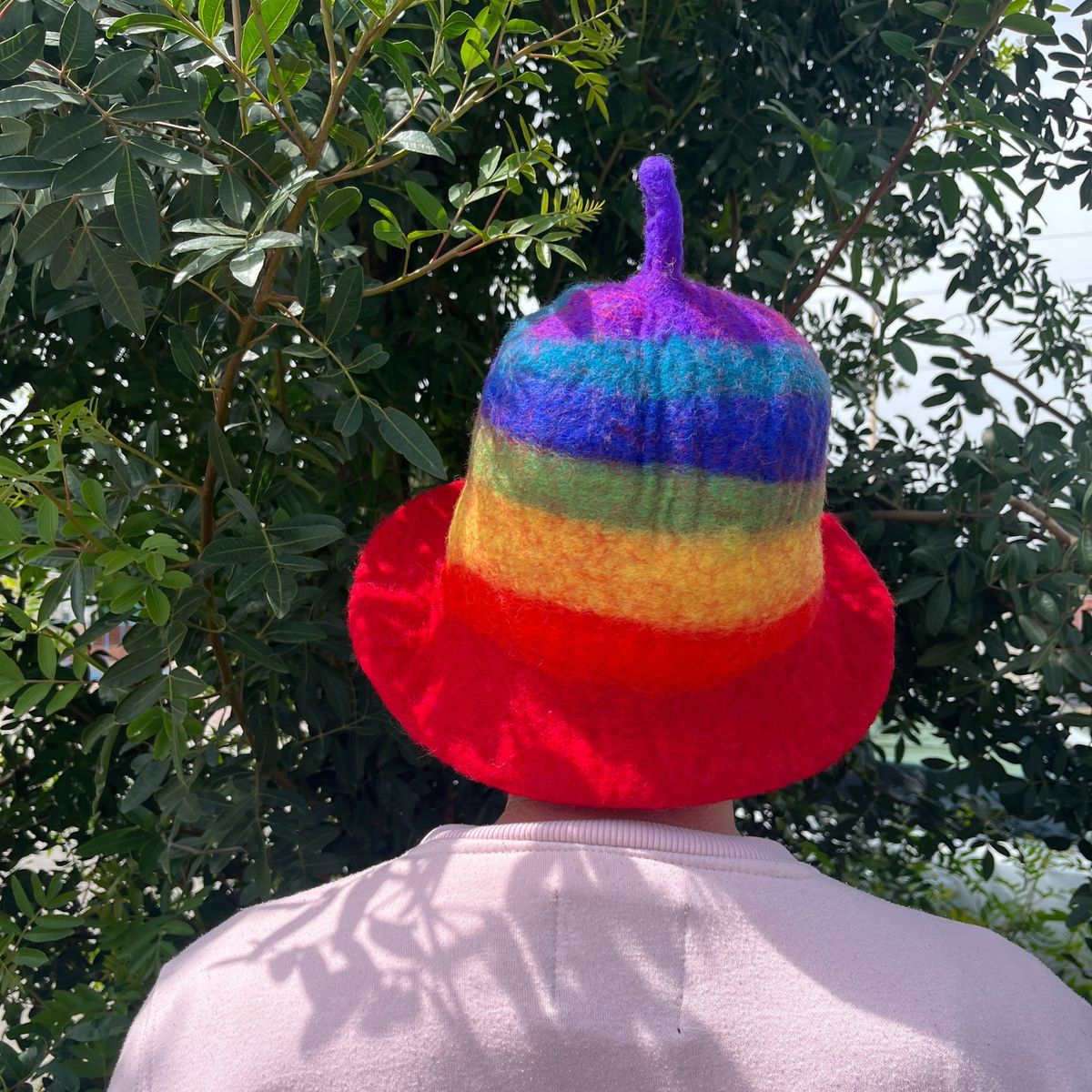 Felted Wool Sauna Hat – Rainbow
