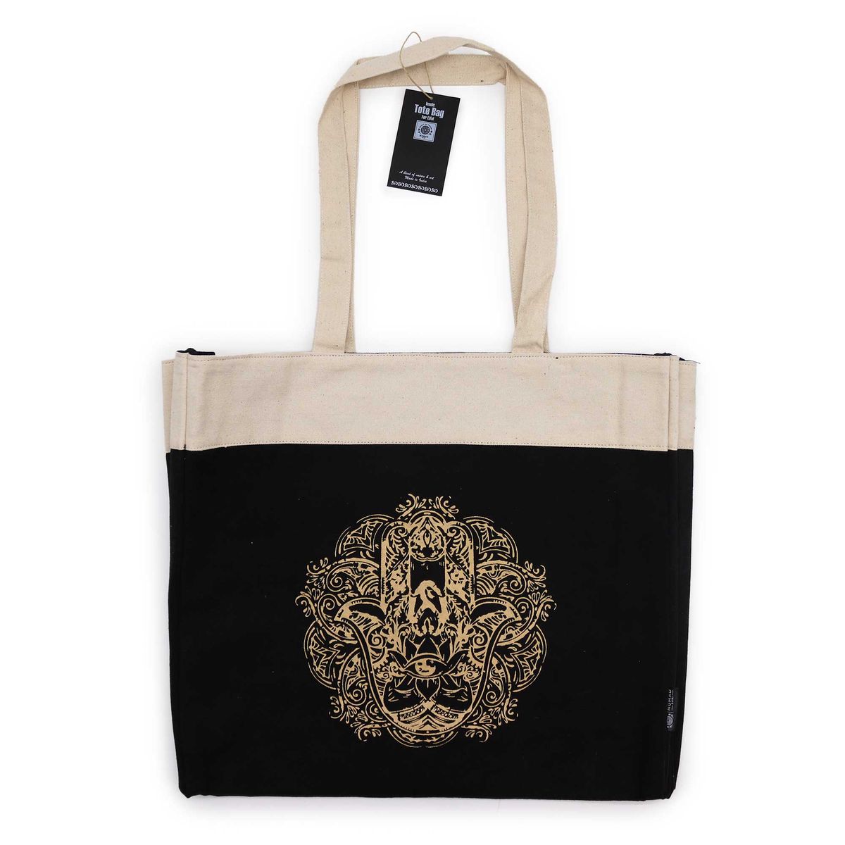 Oversized Chocolate Stonewash Tote Bag – Freedom Hamsa, 14oz